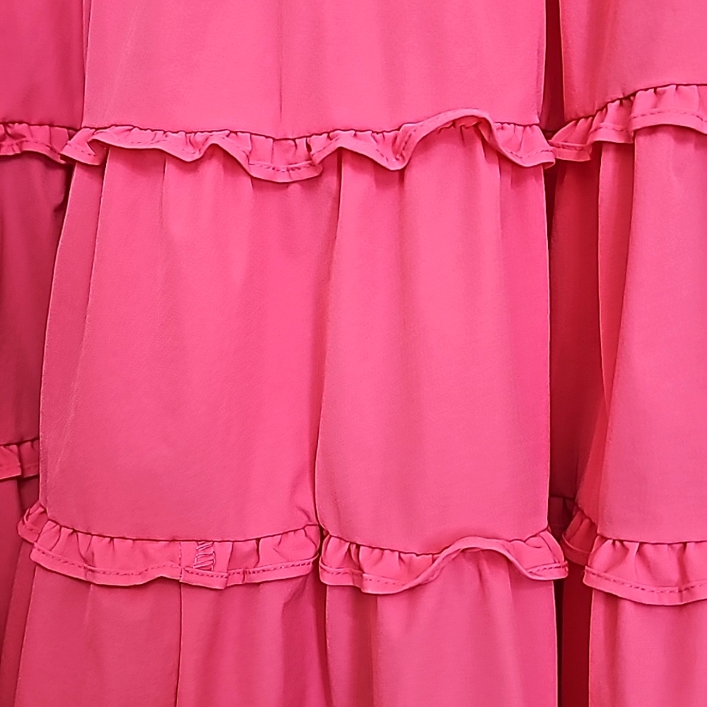 Nwot TCEC Pink Ruffle Tiered Cap Sleeve Babydoll Shift Dress w/Pockets - Picture 14 of 15